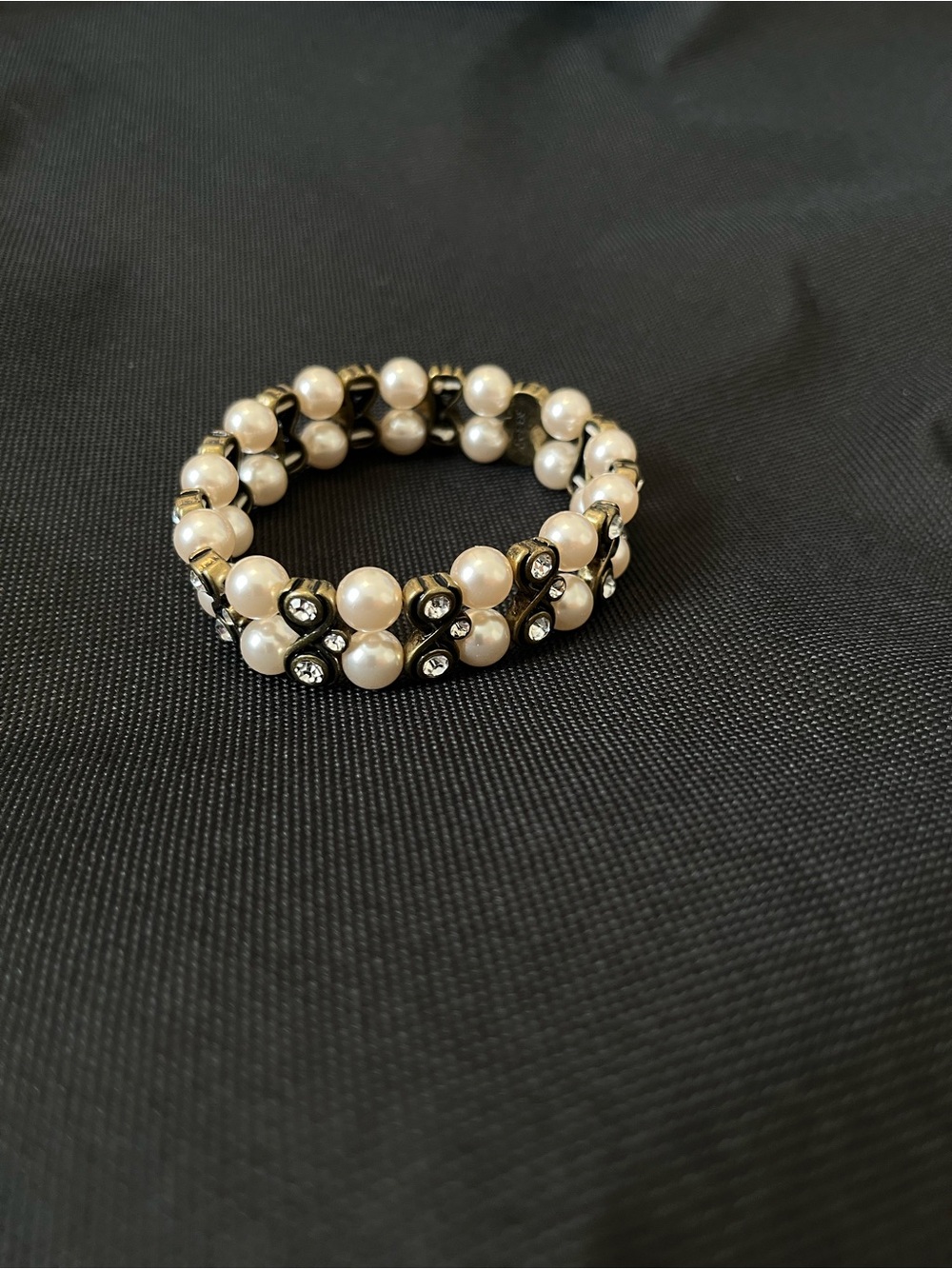 J. Crew Pearl and Crystal Stretch Bracelet - Ivory and Gold Accents